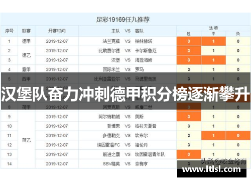 汉堡队奋力冲刺德甲积分榜逐渐攀升